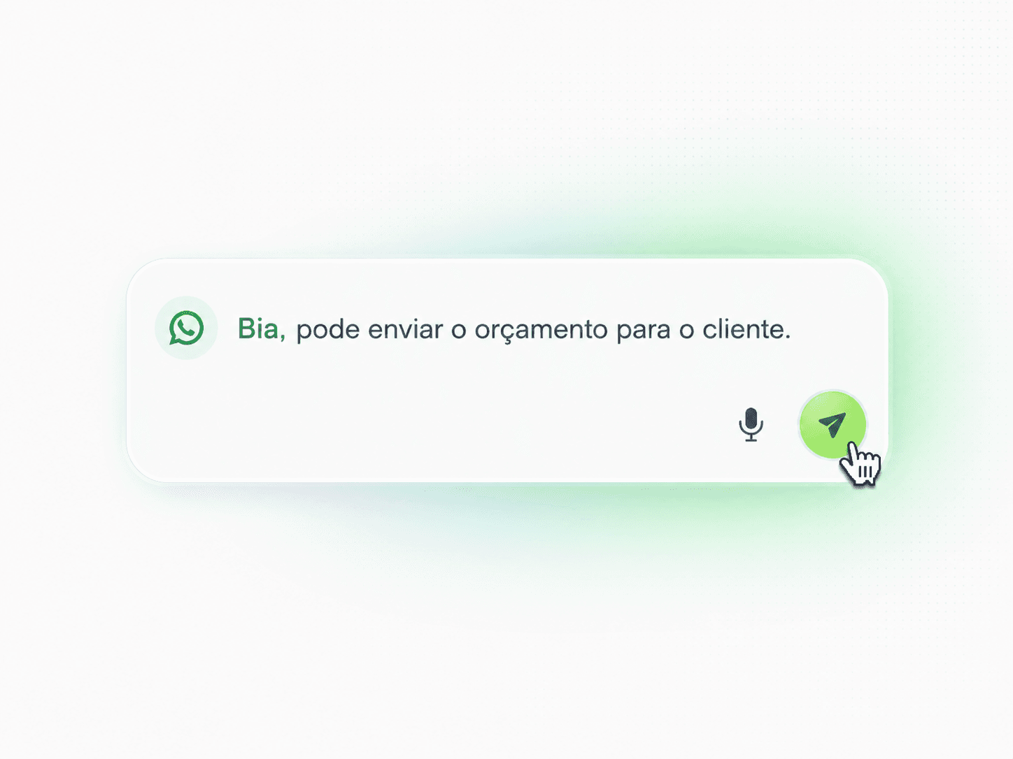 Cena ilustrativa de uma mensagem para Bia enviar o orçamento ao cliente.